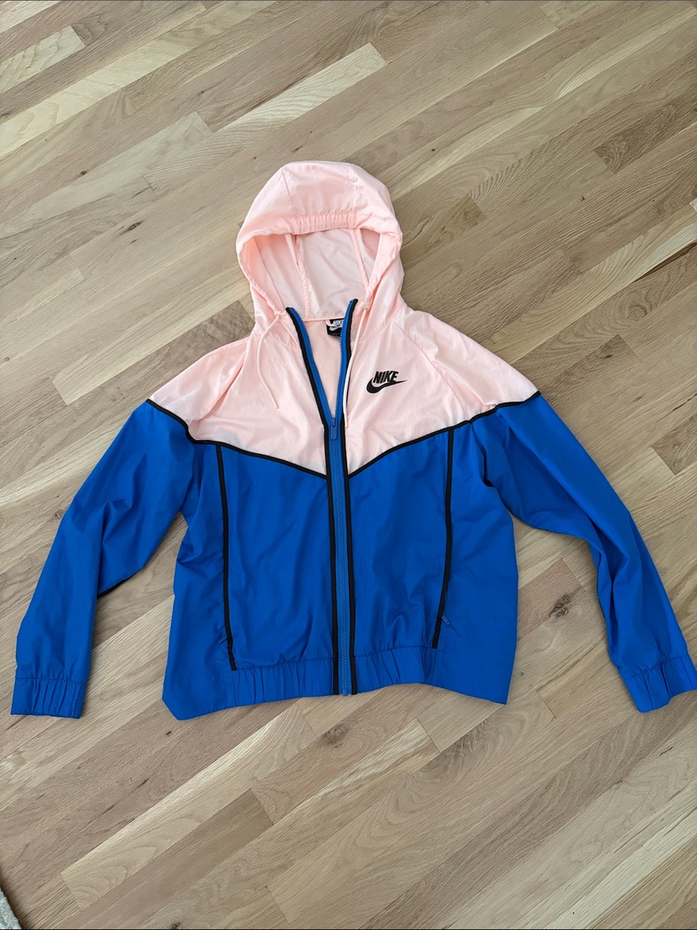 Nike Women's Hooded Colorblock Rain Jacket in Pink and Blue
